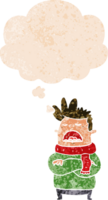 cartoon obnoxious man and thought bubble in retro textured style png