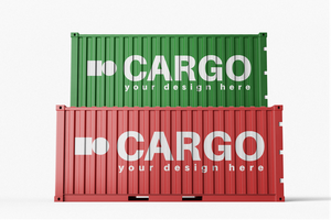 zwei Stapel logistisch Ladung Lieferung Export Metall Container realistisch Attrappe, Lehrmodell, Simulation Seite Aussicht 3d Rendern psd