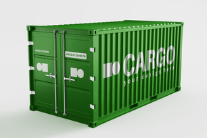 ausdrücken logistisch Versand groß Metall Ladung Container realistisch Attrappe, Lehrmodell, Simulation Perspektive Aussicht 3d Rendern psd