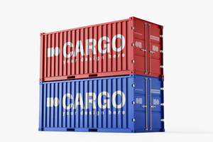 two stack large metal logistic shipping cargo container editable mockup in perspective view 3d rendering psd