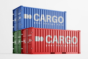 three metal logistic shipment warehouse cargo container editable mockup in perspective view 3d rendering psd