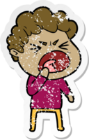 distressed sticker of a cartoon furious man png