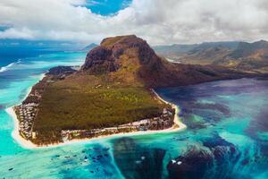 A bird's-eye view of Le Morne Brabant, a UNESCO world heritage site.Coral reef of the island of Mauritius photo