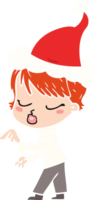 flat color illustration of a woman with eyes shut wearing santa hat png