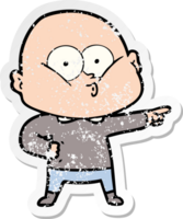 distressed sticker of a cartoon bald man staring png