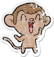 distressed sticker of a cartoon laughing monkey png