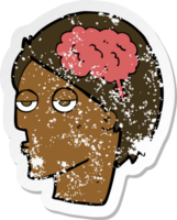 retro distressed sticker of a cartoon head with brain symbol png