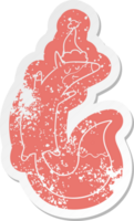 cartoon distressed sticker of a jumping fox wearing santa hat png