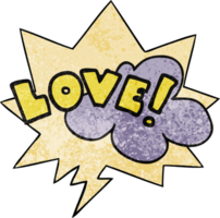 cartoon word love and speech bubble in retro texture style png