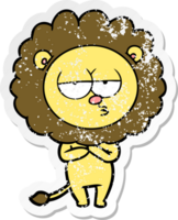 distressed sticker of a cartoon tired lion png