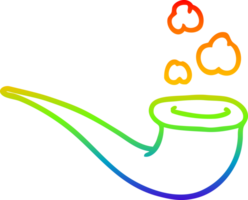 rainbow gradient line drawing of a cartoon smoking pipe png