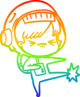 rainbow gradient line drawing angry cartoon space girl stubbing toe png
