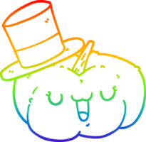 rainbow gradient line drawing of a cartoon pumpkin wearing hat png