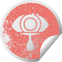 distressed circular peeling sticker symbol of a crying eye png