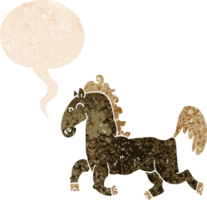 cartoon stallion with speech bubble in grunge distressed retro textured style png