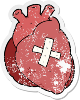 autocollant en détresse d'un coeur de dessin animé png