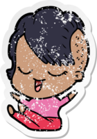 distressed sticker of a happy cartoon girl png