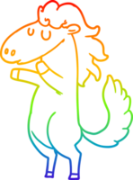 rainbow gradient line drawing of a cartoon horse png