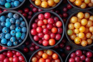AI generated Multicolored Background of assorted berries. Color texture photo