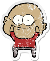 distressed sticker of a cartoon bald man staring png