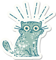 worn old sticker of a tattoo style surprised cat png