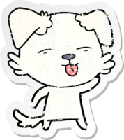 distressed sticker of a cartoon dog sticking out tongue png