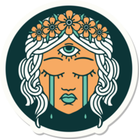 sticker of tattoo in traditional style of female face with mystic third eye crying png