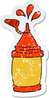 distressed sticker of a cartoon ketchup bottle png