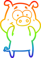 rainbow gradient line drawing of a happy cartoon pig png