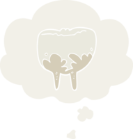 cartoon tooth with thought bubble in retro style png