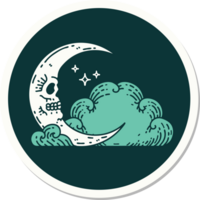 sticker of tattoo in traditional style of a skull crescent moon and clouds png