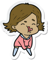 sticker of a cartoon girl pulling face png