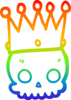 rainbow gradient line drawing of a cartoon skull with crown png