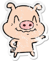 bedrövad klistermärke av en nervös tecknad gris png
