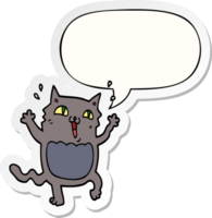 dessin animé fou excité chat avec discours bulle autocollant png