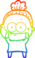 rainbow gradient line drawing of a cartoon happy old woman png