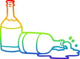 Regenbogen Gradient Linie Zeichnung von ein Bier Flaschen mit verschüttet Bier png