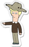 sticker of a cartoon pointing man wearing hat png