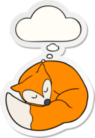 tecknad serie sovande räv med trodde bubbla som en tryckt klistermärke png