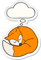 cartoon sleeping fox with thought bubble as a printed sticker png