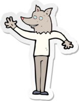 sticker of a cartoon waving wolf man png