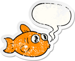 cartone animato pesce con discorso bolla afflitto afflitto vecchio etichetta png