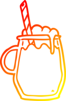 calentar degradado línea dibujo de un vaso de raíz cerveza con Paja png
