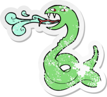 retro distressed sticker of a cartoon hissing snake png