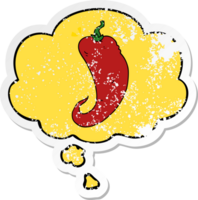 cartoon chili pepper with thought bubble as a distressed worn sticker png