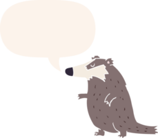 cartoon badger with speech bubble in retro style png