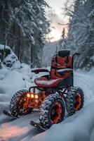 AI generated Surreal Empty Wheelchair outside in winter photo