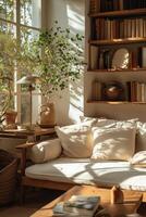 AI generated The sofa stands in the home interior. Design concept photo
