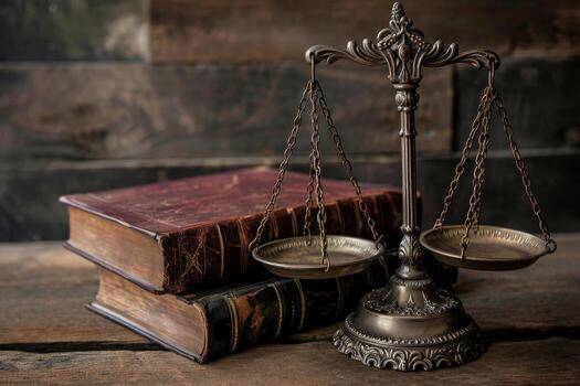 AI generated The scales of justice are on the table in the interior photo