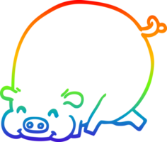 rainbow gradient line drawing of a cartoon fat pig png